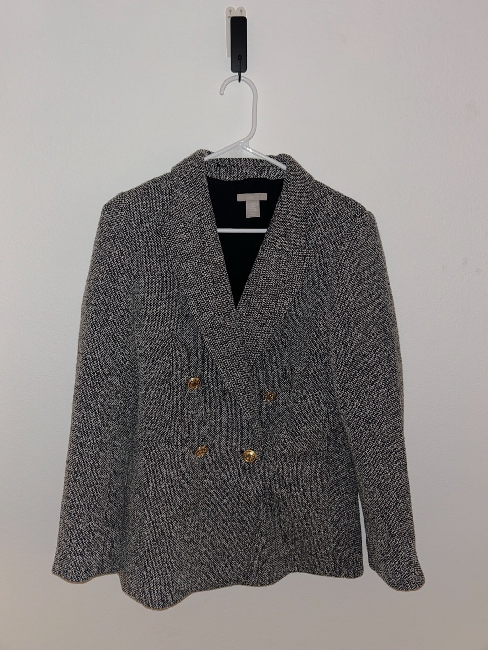 Double-Breasted Women's Tweed Blazer Jacket - Gray